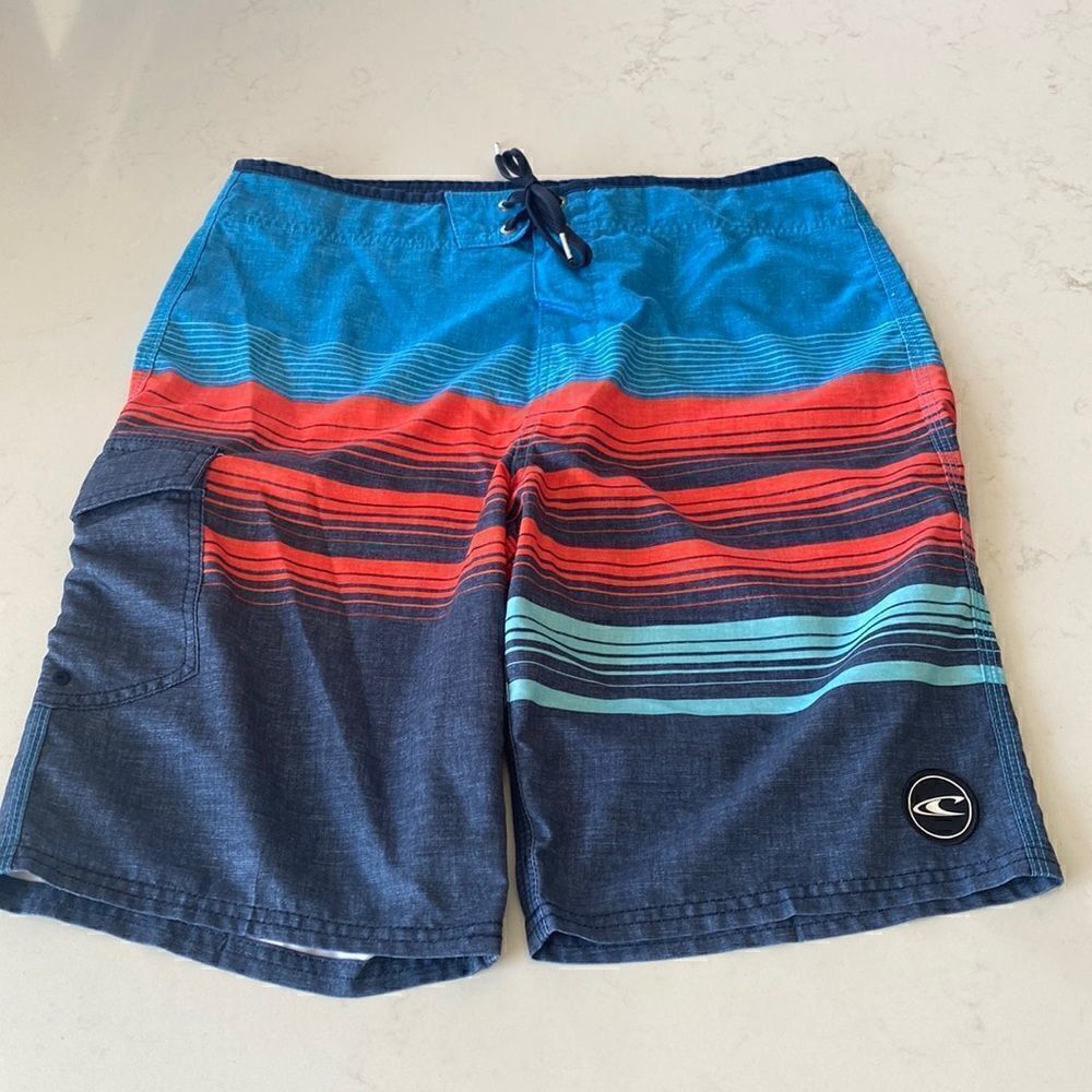 O'Neill Striped Boardshorts  Men's Size 32 Multi Colored Swim Shorts Summer Wear